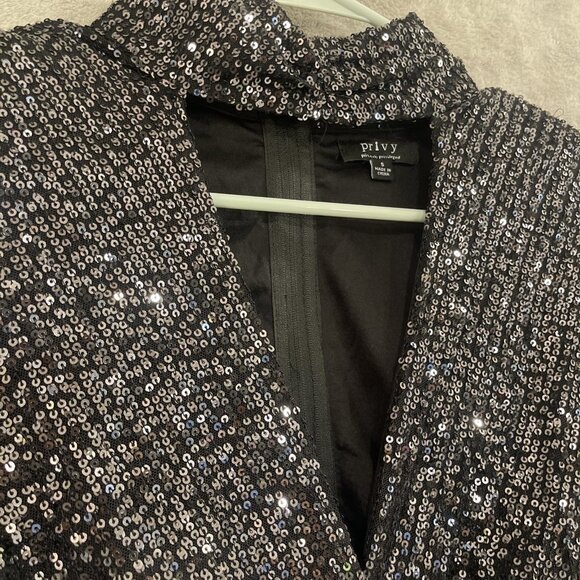 Privy Black Sequin Mini Long Sleeve Dress Women’s Size S Party Dancing Sparkly - Picture 2 of 13